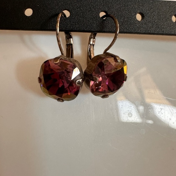 Deep Purple Crystal Leverback Earrings Antique Art Deco Date Night Black Tie - Picture 1 of 5